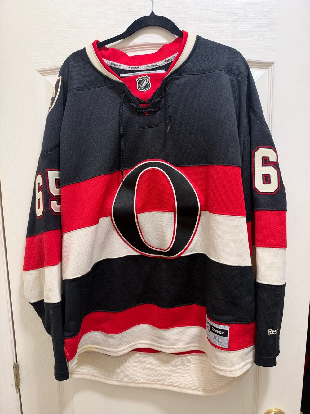 Reebok Black, Red & White Ottawa Senators Hockey Jersey #65